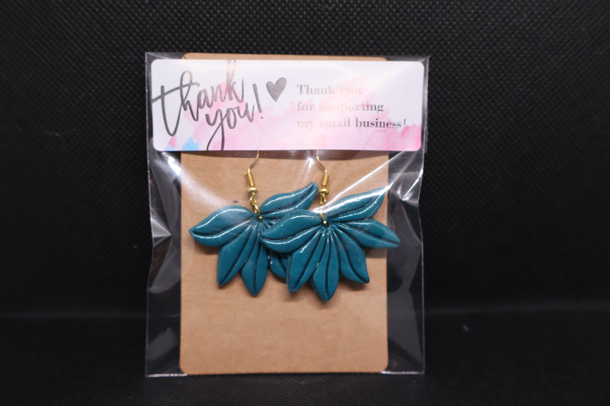 Handmade Teal Tropical Leaf Dangle Earrings πΏπ