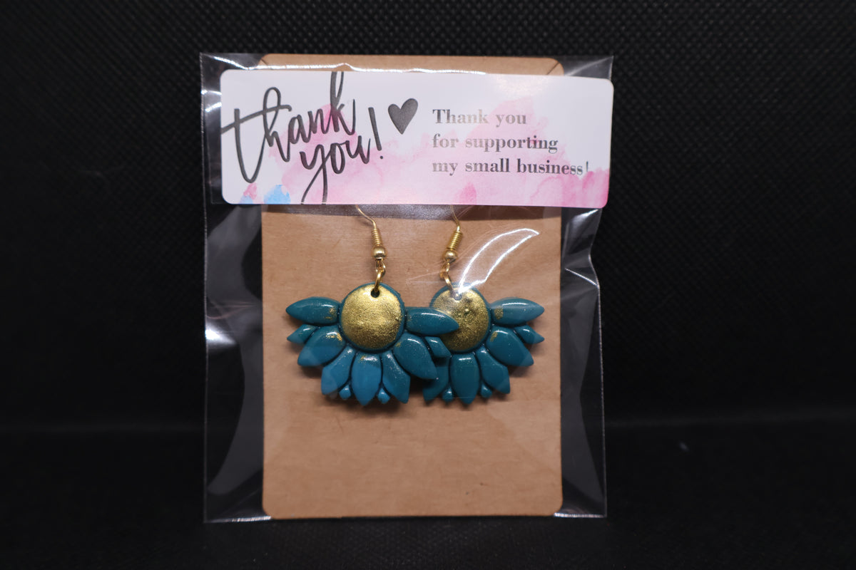 Handmade Teal & Gold Flower Dangle Earrings šāØ