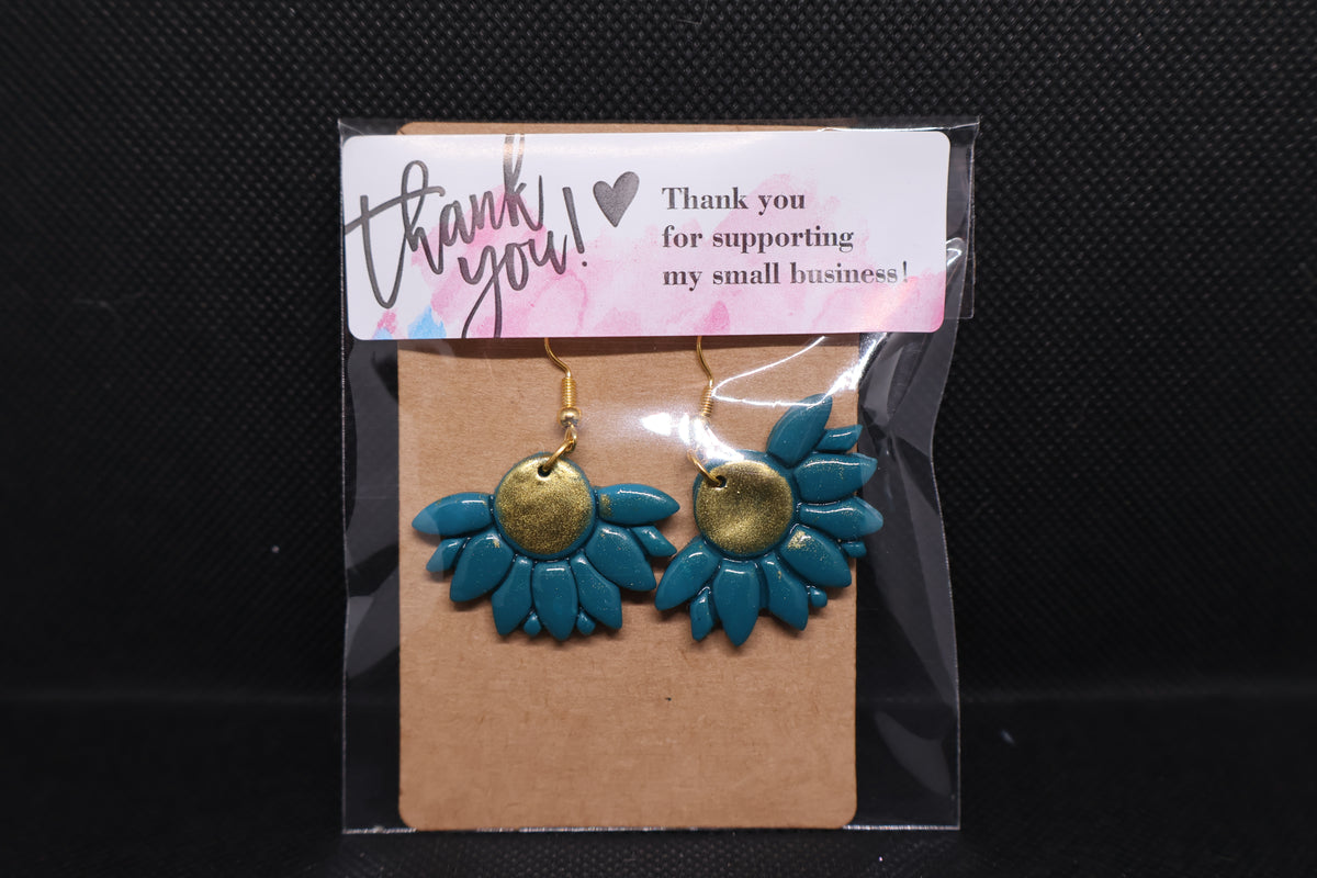 Handmade Teal & Gold Half-Sunflower Dangle Earrings š»āØ