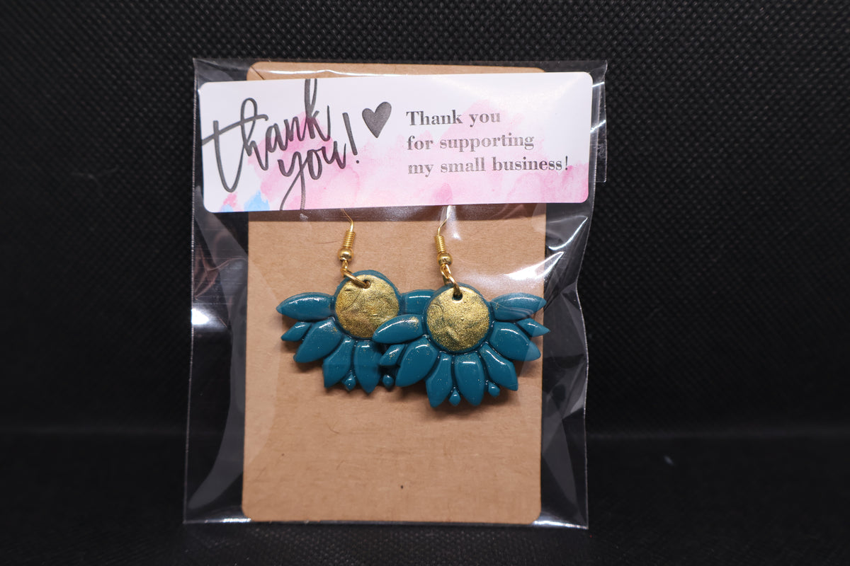 Handmade Teal & Gold Sunflower Dangle Earrings 🌻✨
