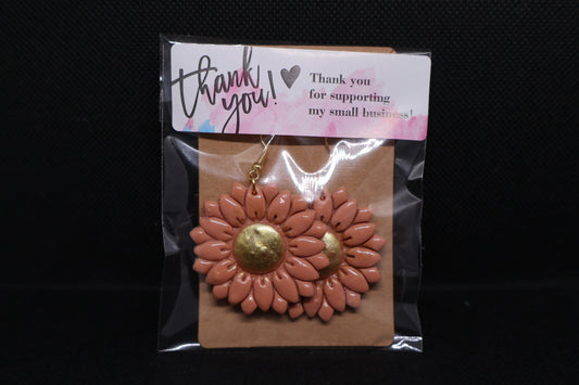 Handmade Dusty Pink & Gold Sunflower Dangle Earrings 🌻💗