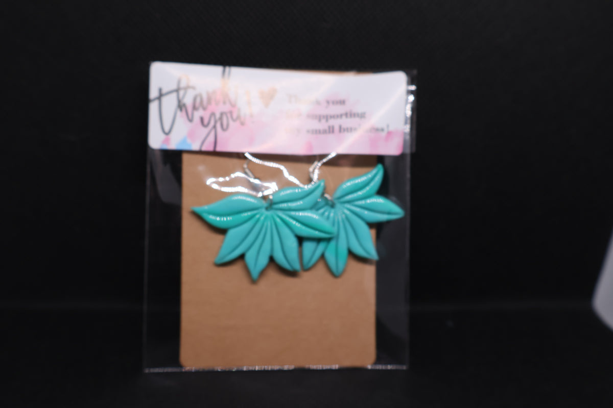 Handmade Aqua Tropical Leaf Dangle Earrings 🩵🌿