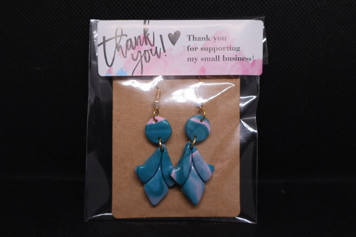 Handmade Teal & Pink Petal Dangle Earrings 🩵🩷✨