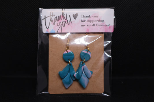 Handmade Teal & Pink Petal Dangle Earrings 🩵🩷✨