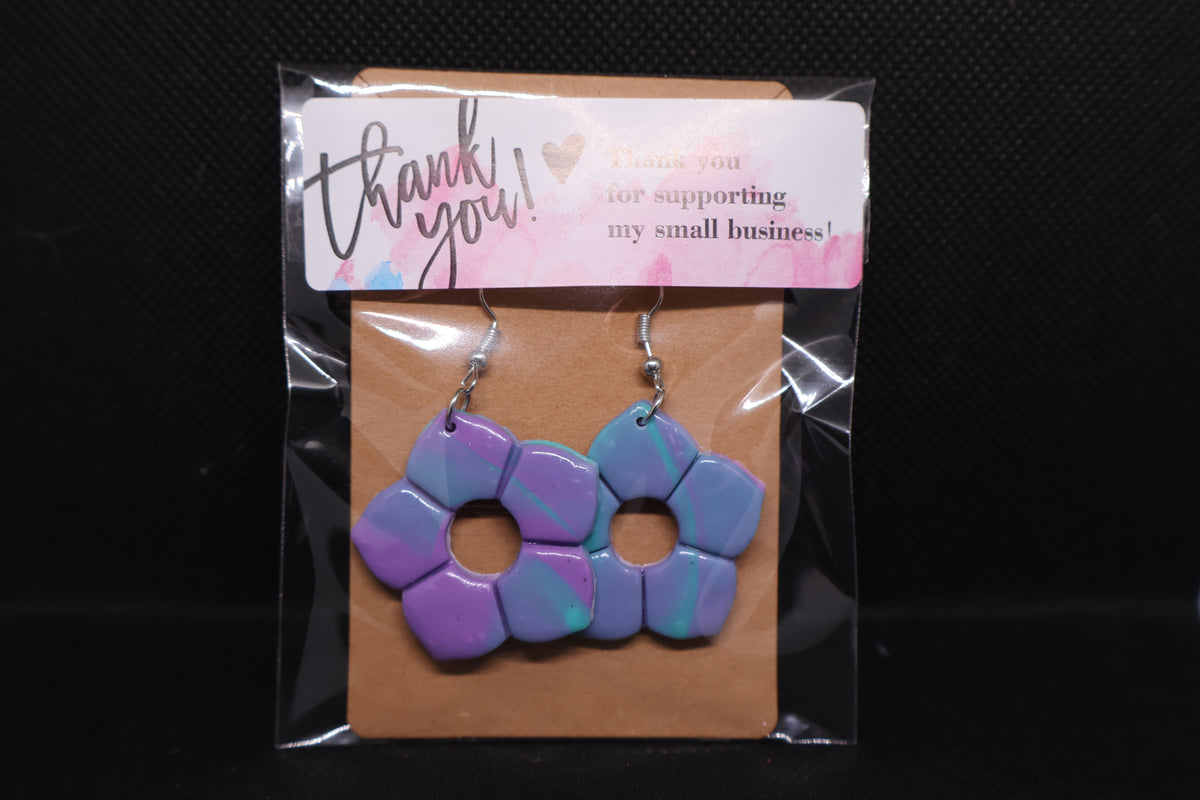 Handmade Purple & Blue Marbled Flower Earrings 💜🩵🌸